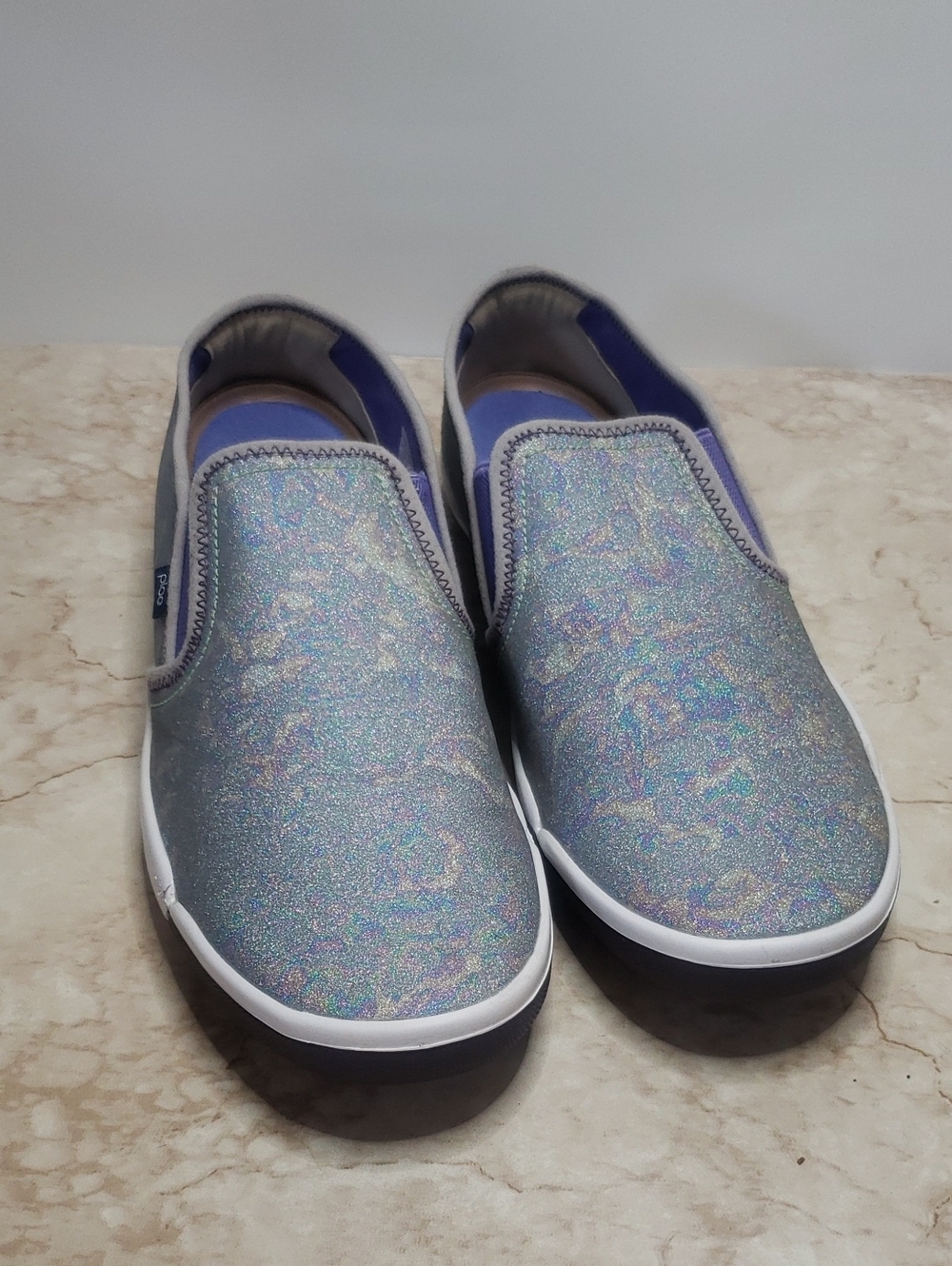 Plae  Slip-On Glitter Iridicent  Shoes - Silver Sparkle Unisex 12. 10.5